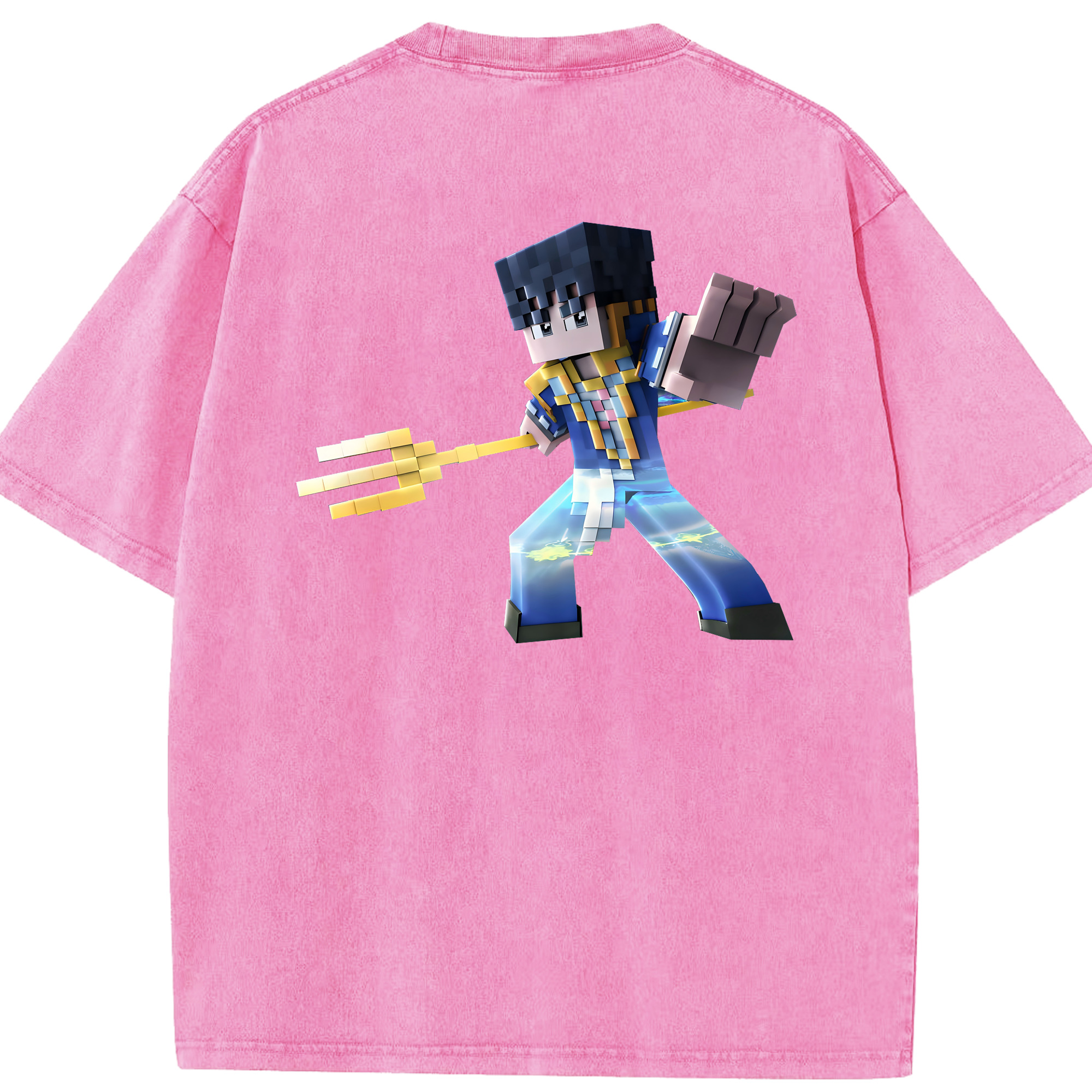 （画像用） マインクラフト ブロックの世界 Minecraft MC Block world 綿100% ヴィンテージ風 半袖Tシャツ（背面プリント）